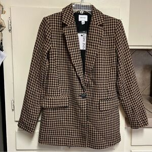 Nine Wes Jacket Blazer Size XS Houndstooth Tan Black Career Workwear Classic NWT